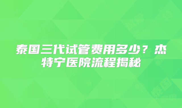泰国三代试管费用多少？杰特宁医院流程揭秘