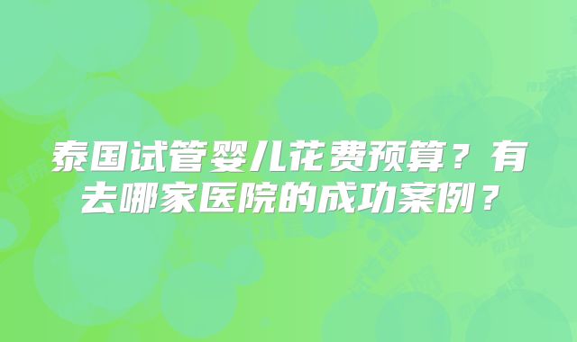 泰国试管婴儿花费预算?有去哪家医院的成功案例?