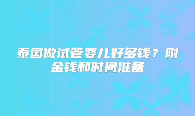 泰国做试管婴儿好多钱？附金钱和时间准备