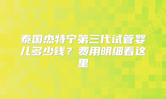 泰国杰特宁第三代试管婴儿多少钱？费用明细看这里