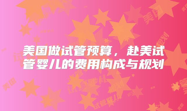 美国做试管预算，赴美试管婴儿的费用构成与规划