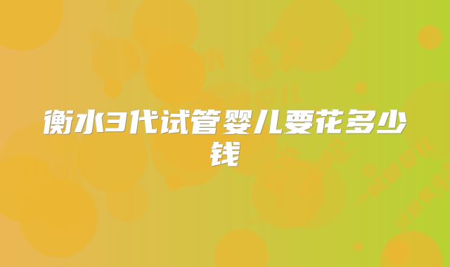衡水3代试管婴儿要花多少钱