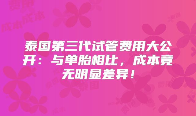 泰国第三代试管费用大公开：与单胎相比，成本竟无明显差异！