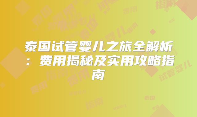 泰国试管婴儿之旅全解析：费用揭秘及实用攻略指南