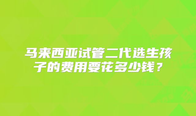 马来西亚试管二代选生孩子的费用要花多少钱？