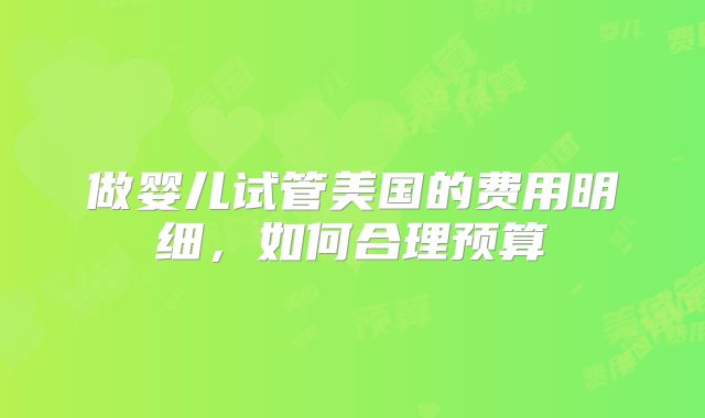 做婴儿试管美国的费用明细，如何合理预算