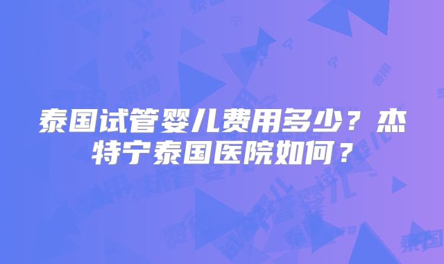 泰国试管婴儿费用多少？杰特宁泰国医院如何？