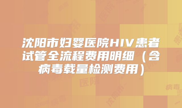 沈阳市妇婴医院HIV患者试管全流程费用明细（含病毒载量检测费用）