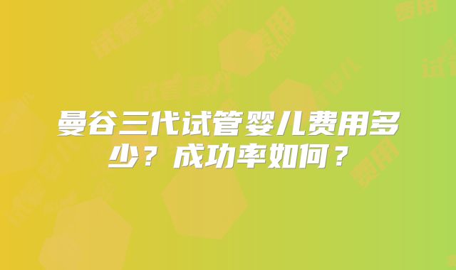曼谷三代试管婴儿费用多少？成功率如何？