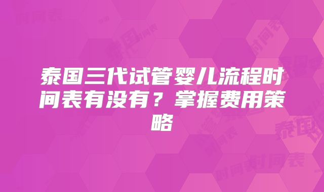 泰国三代试管婴儿流程时间表有没有？掌握费用策略