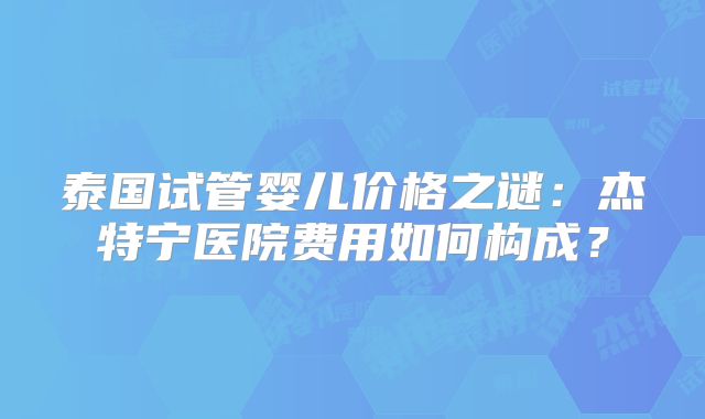 泰国试管婴儿价格之谜：杰特宁医院费用如何构成？