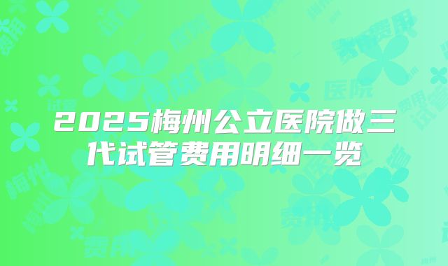 2025梅州公立医院做三代试管费用明细一览