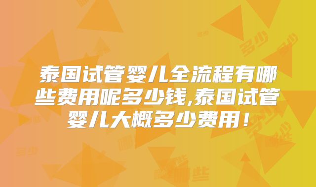 泰国试管婴儿全流程有哪些费用呢多少钱,泰国试管婴儿大概多少费用！