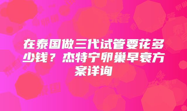 在泰国做三代试管要花多少钱？杰特宁卵巢早衰方案详询