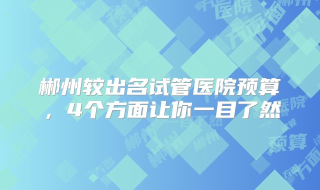 郴州较出名试管医院预算，4个方面让你一目了然