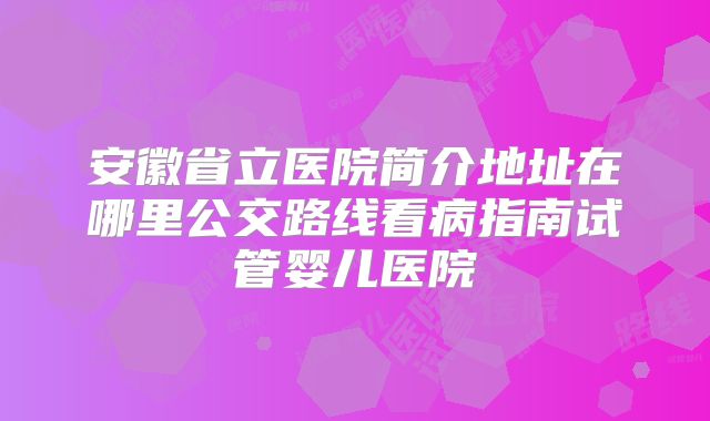安徽省立医院简介地址在哪里公交路线看病指南试管婴儿医院