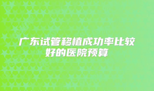 广东试管移植成功率比较好的医院预算