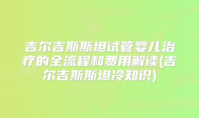 吉尔吉斯斯坦试管婴儿治疗的全流程和费用解读(吉尔吉斯斯坦冷知识)