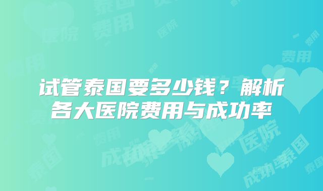 试管泰国要多少钱?解析各大医院费用与成功率