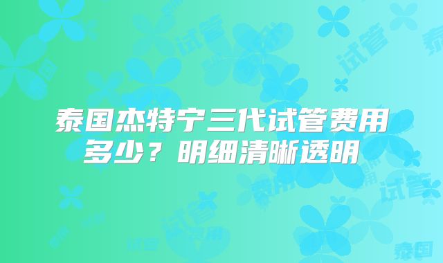 泰国杰特宁三代试管费用多少？明细清晰透明