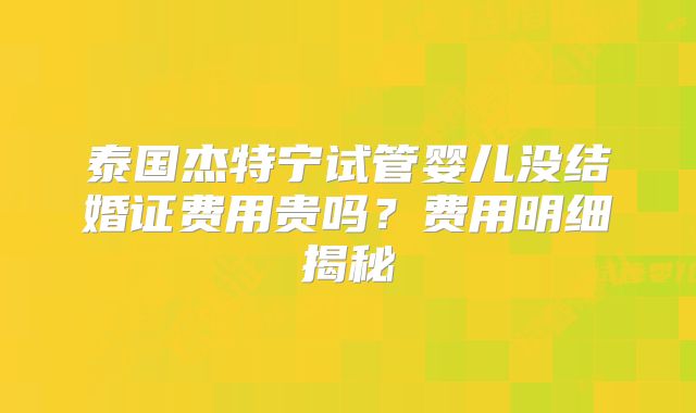 泰国杰特宁试管婴儿没结婚证费用贵吗?费用明细揭秘