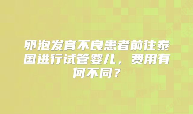 卵泡发育不良患者前往泰国进行试管婴儿，费用有何不同？