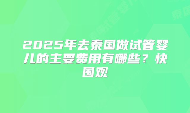 2025年去泰国做试管婴儿的主要费用有哪些？快围观
