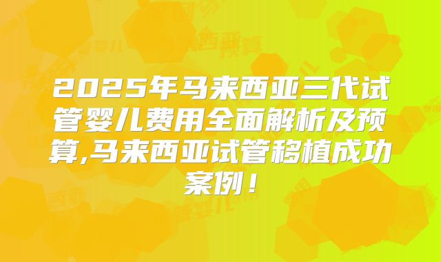 2025年马来西亚三代试管婴儿费用全面解析及预算,马来西亚试管移植成功案例！