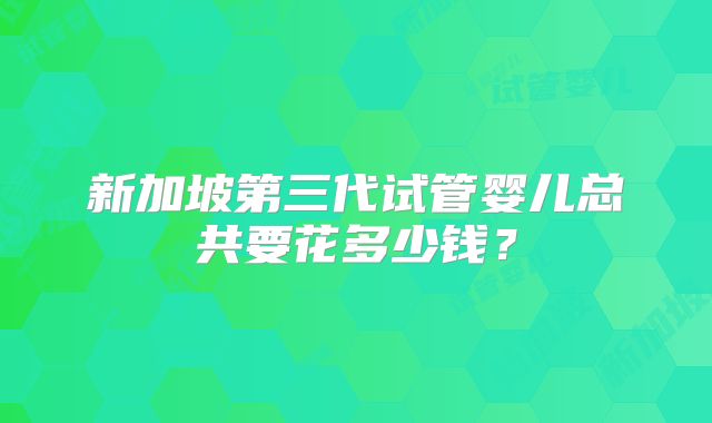 新加坡第三代试管婴儿总共要花多少钱?