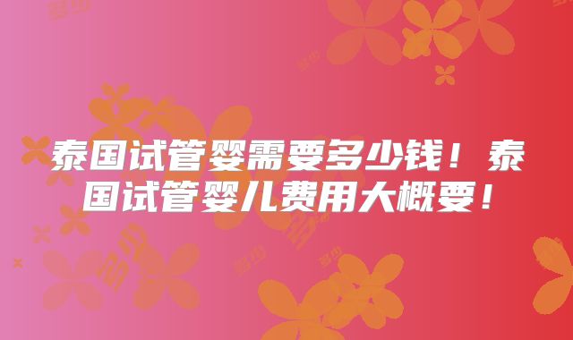 泰国试管婴需要多少钱！泰国试管婴儿费用大概要！