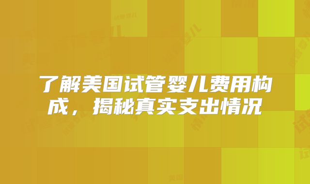 了解美国试管婴儿费用构成，揭秘真实支出情况