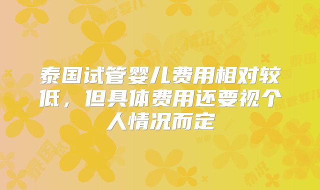 泰国试管婴儿费用相对较低，但具体费用还要视个人情况而定