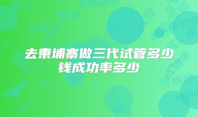 去柬埔寨做三代试管多少钱成功率多少