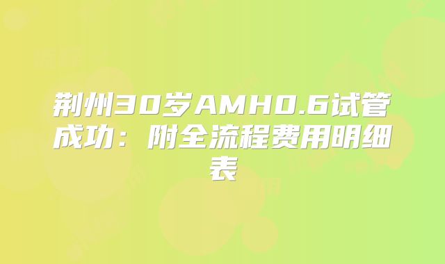 荆州30岁AMH0.6试管成功:附全流程费用明细表