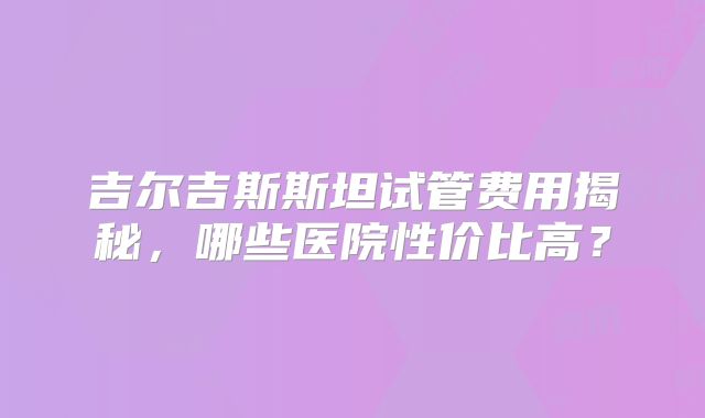 吉尔吉斯斯坦试管费用揭秘，哪些医院性价比高？