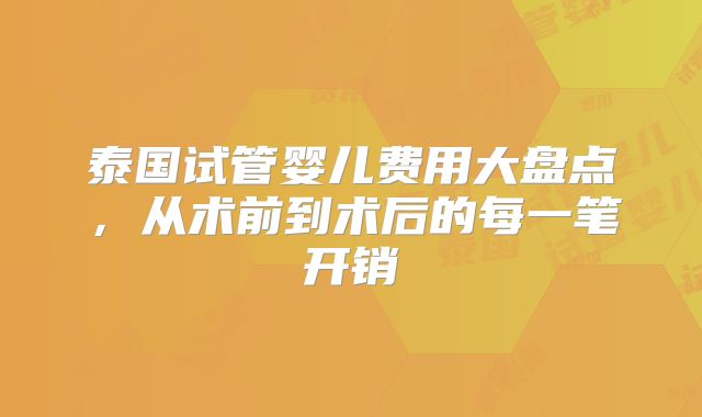 泰国试管婴儿费用大盘点，从术前到术后的每一笔开销