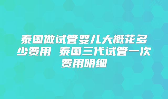 泰国做试管婴儿大概花多少费用 泰国三代试管一次费用明细