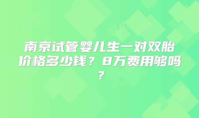 南京试管婴儿生一对双胎价格多少钱？8万费用够吗？