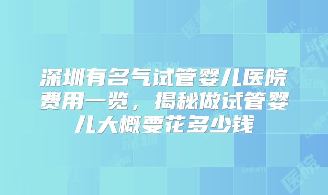 深圳有名气试管婴儿医院费用一览,揭秘做试管婴儿大概要花多少钱