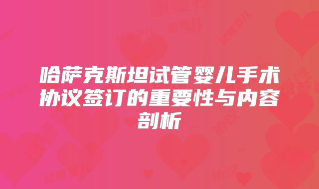 哈萨克斯坦试管婴儿手术协议签订的重要性与内容剖析