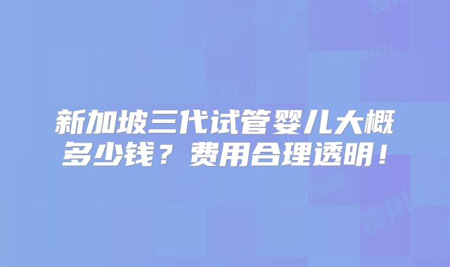 新加坡三代试管婴儿大概多少钱?费用合理透明!