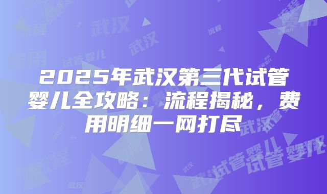 2025年武汉第三代试管婴儿全攻略：流程揭秘，费用明细一网打尽