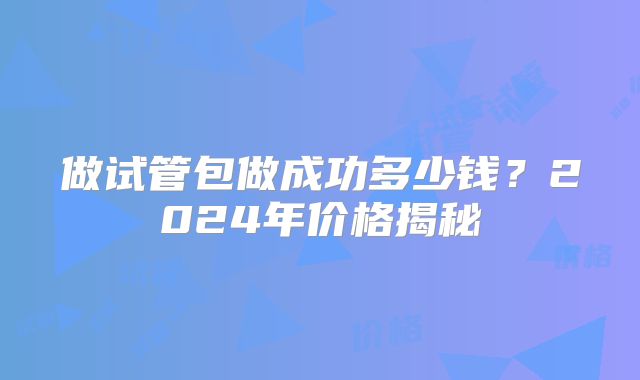 做试管包做成功多少钱？2024年价格揭秘