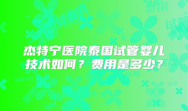 杰特宁医院泰国试管婴儿技术如何?费用是多少?
