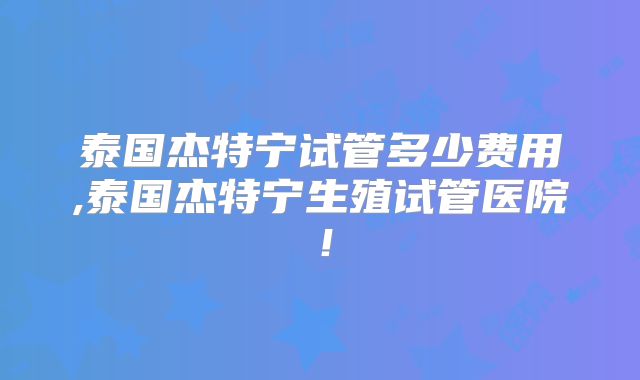 泰国杰特宁试管多少费用,泰国杰特宁生殖试管医院!