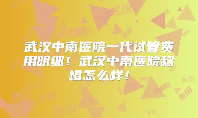 武汉中南医院一代试管费用明细！武汉中南医院移植怎么样！