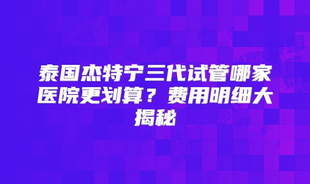 泰国杰特宁三代试管哪家医院更划算？费用明细大揭秘
