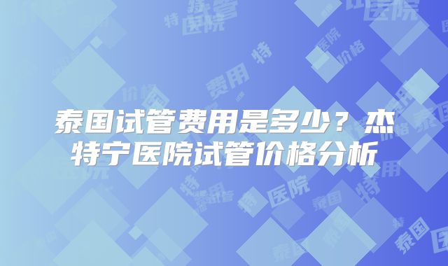 泰国试管费用是多少?杰特宁医院试管价格分析