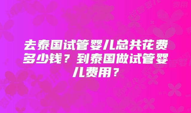 去泰国试管婴儿总共花费多少钱？到泰国做试管婴儿费用？