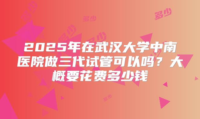 2025年在武汉大学中南医院做三代试管可以吗?大概要花费多少钱